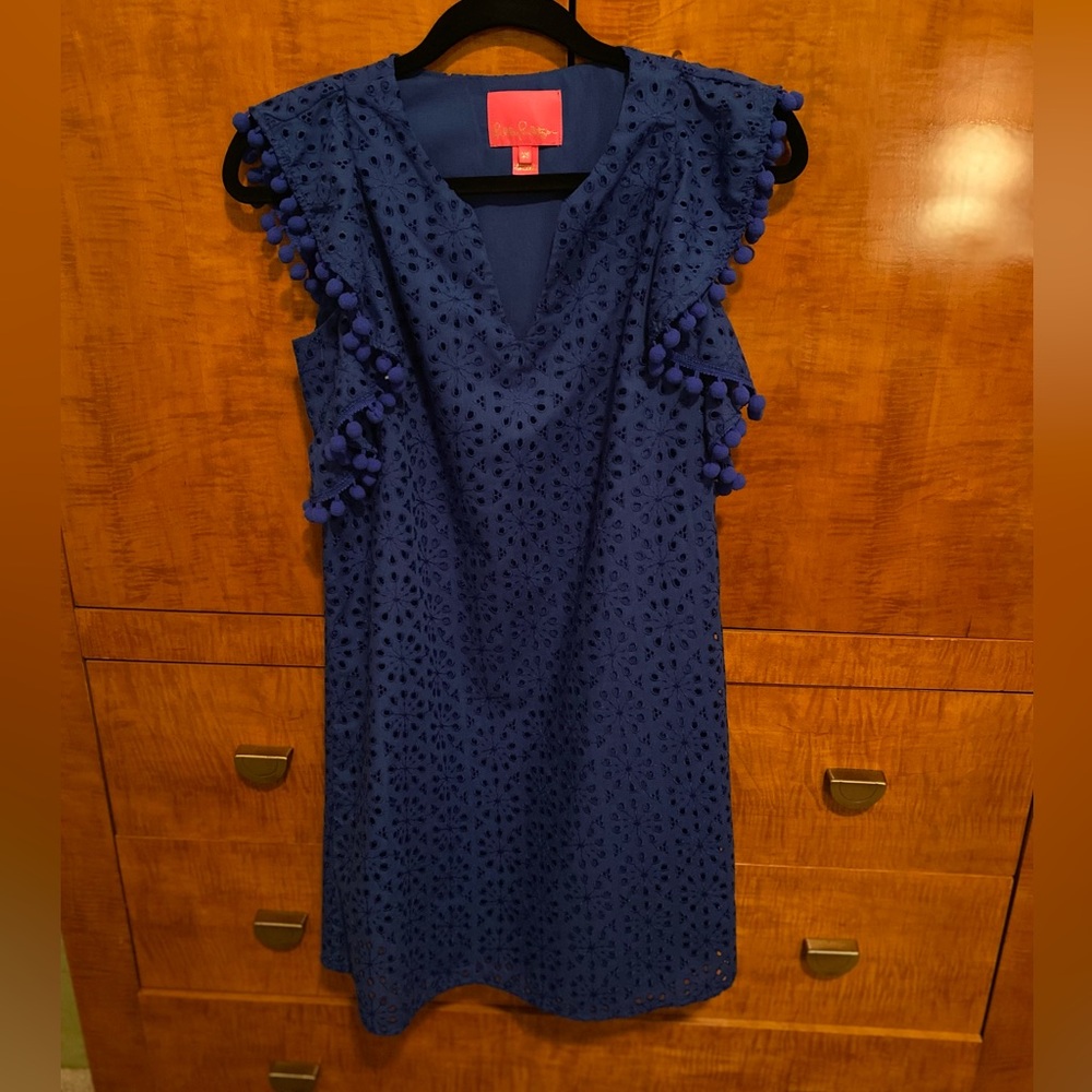 EUC Lilly Pulitzer Astara Baha Blue Sunburst Eyelet Dress - Picture 2 of 10